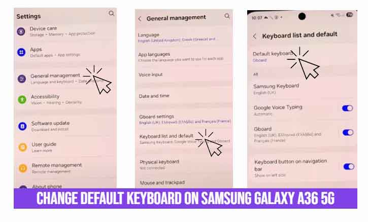 change default keyboard on samsung galaxy a36 5g