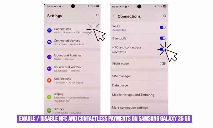 enable/disable nfc and contactless payments on samsung galaxy 36 5g