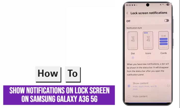 how to show notifications on lock screen on samsung galaxy a36 5g