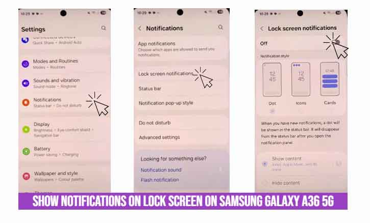 show notifications on lock screen on samsung galaxy a36 5g