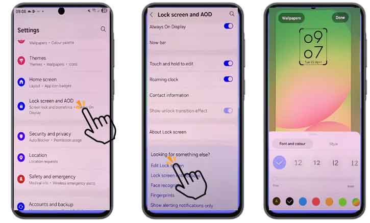 change always on display clock style of samsung galaxy a36 5g