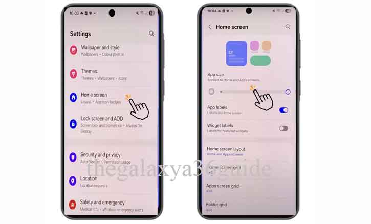 change app icon size on samsung galaxy a36 5g