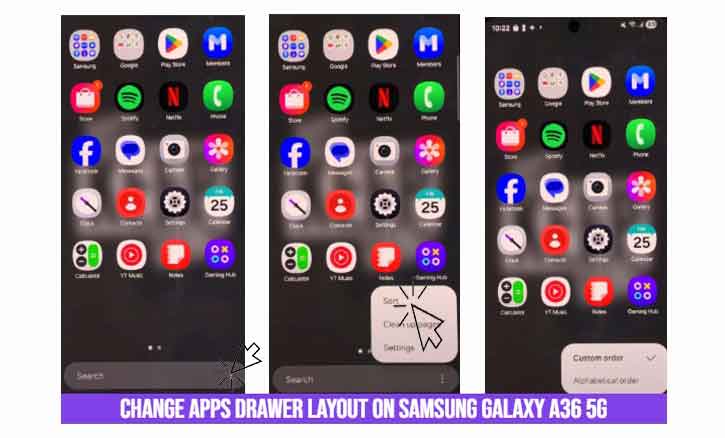 change apps drawer layout on samsung galaxy a36 5g