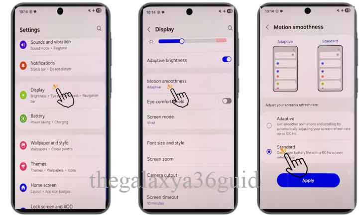 disable 120hz refresh rate on samsung galaxy a36 5g
