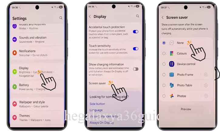 disable screen saver on samsung galaxy a36 5g