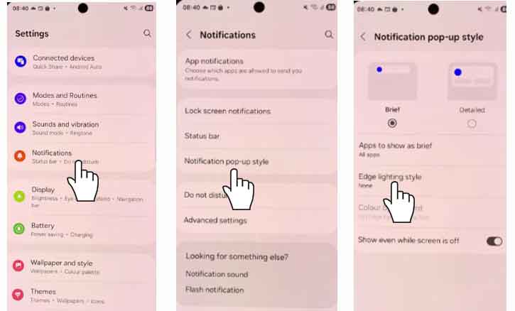 enable edge lighting on samsung galaxy a36 5g