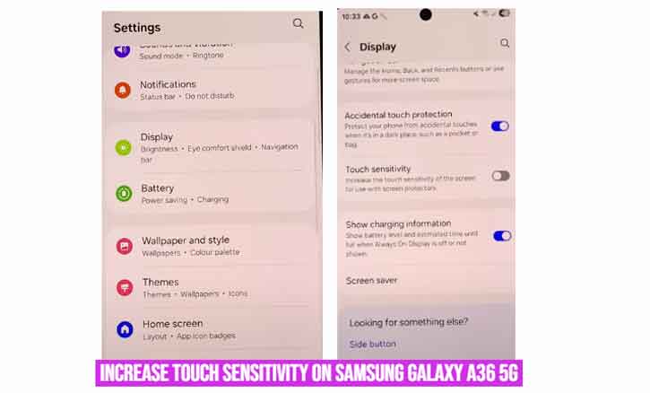 increase touch sensitivity on samsung galaxy a36 5g