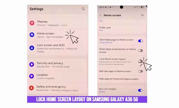 lock home screen layout on samsung galaxy a36 5g