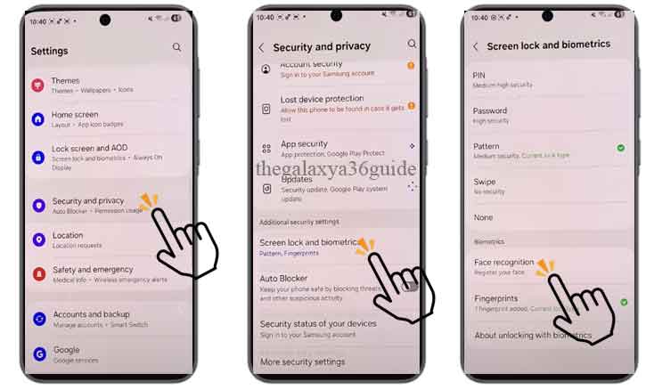 set up face unlock on samsung galaxy a36 5g
