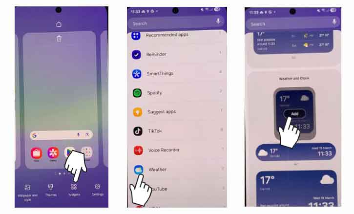 add weather widget to home screen of samsung galaxy a36 5g