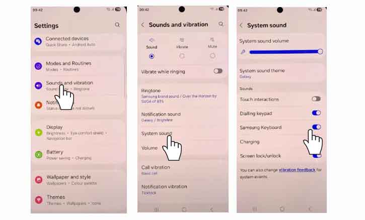 mute keyboard sounds on samsung galaxy a36 5g