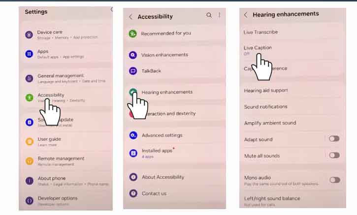 turn live captions on/off on samsung galaxy a36 5g