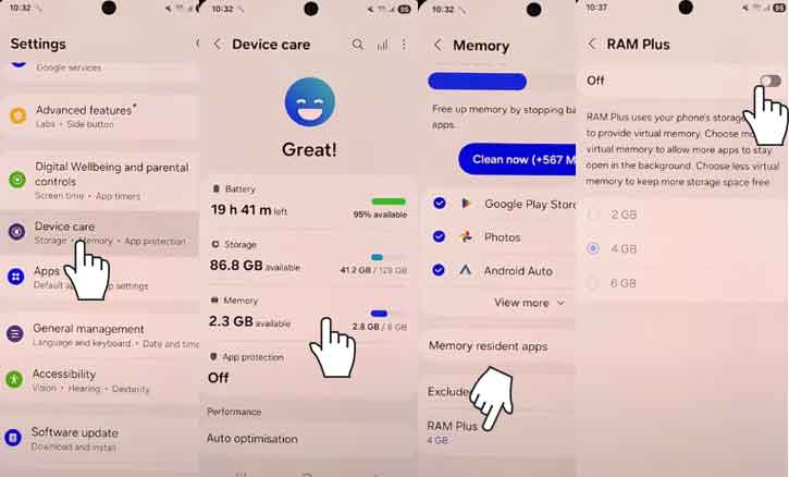 disable ram plus on samsung galaxy a36 5g