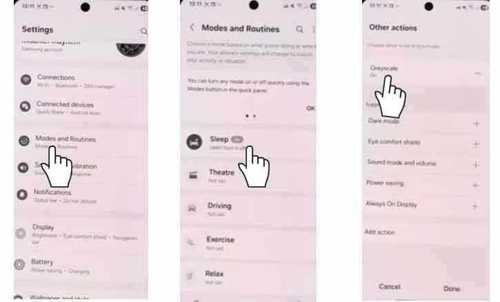 enable/disable grayscale in sleep mode on samsung galaxy a36 5g