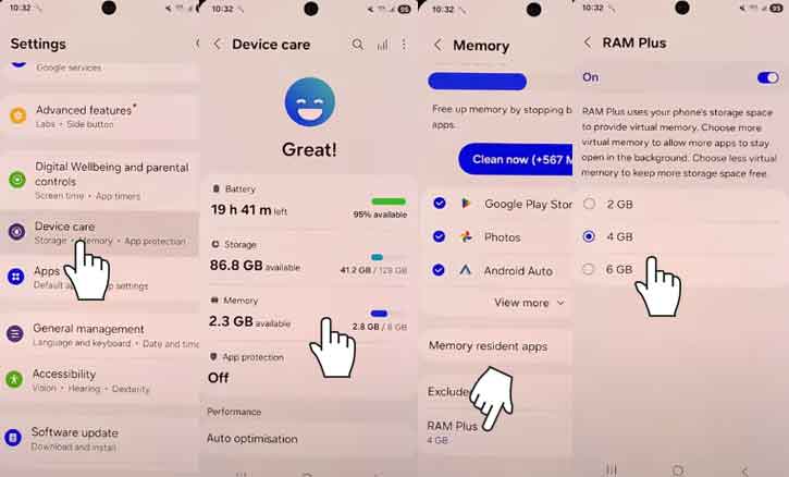 enable ram plus on samsung galaxy a36 5g